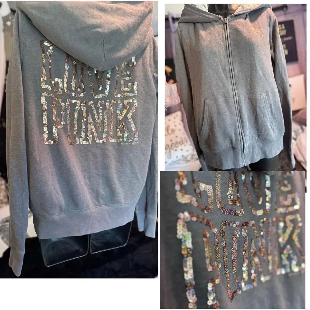 victorias vs victorias secret pink fur lined hooded full zip bling logo hoodie
